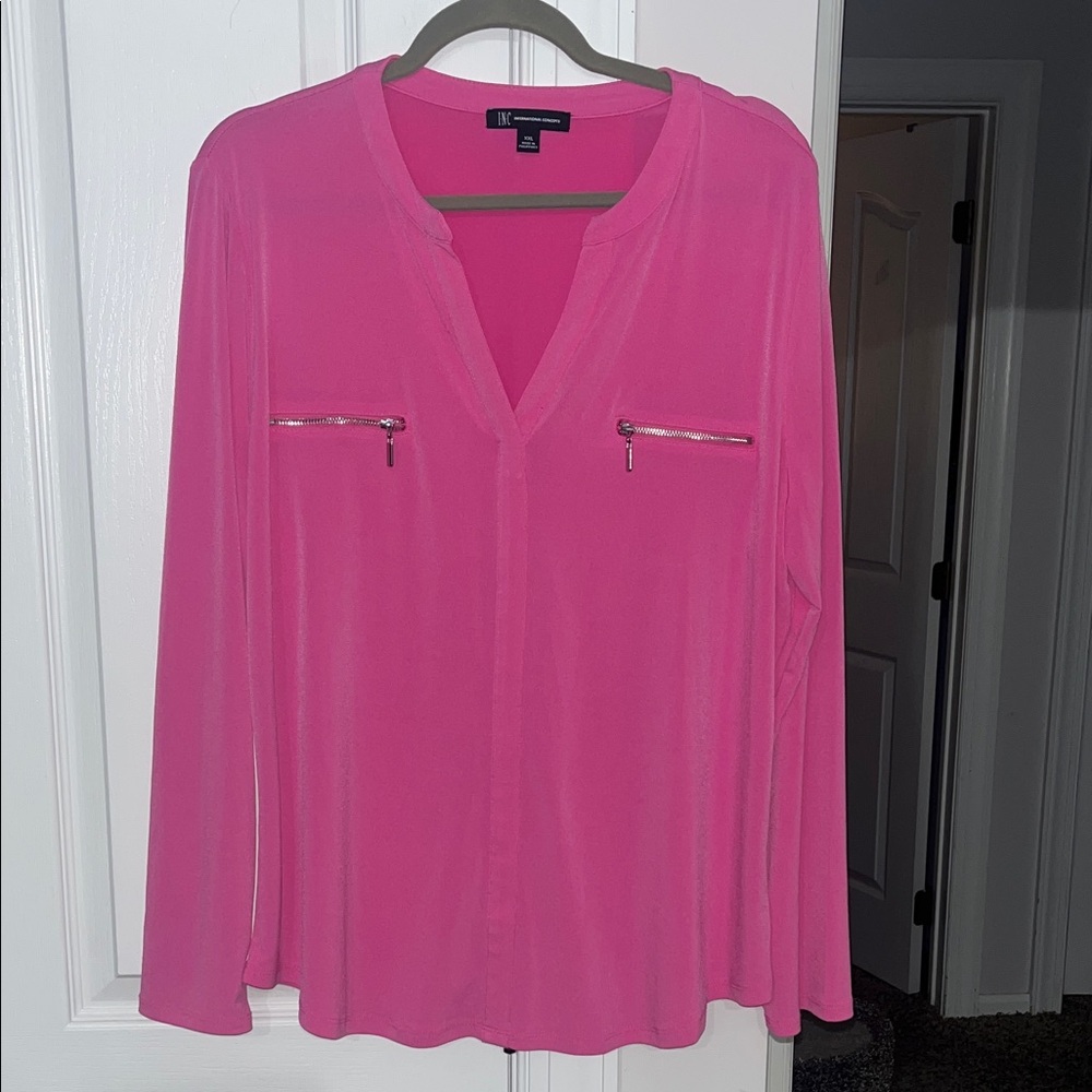 INC International Concepts pink long sleeved pullover v-neck blouse Size XXL